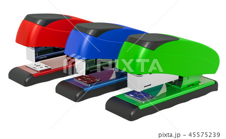 Set of colored staplers, 3D rendering Set of colored staplers, 3D rendering 45575239