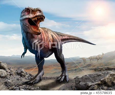 Tyrannosaurus rex scene 3D illustration 45578635
