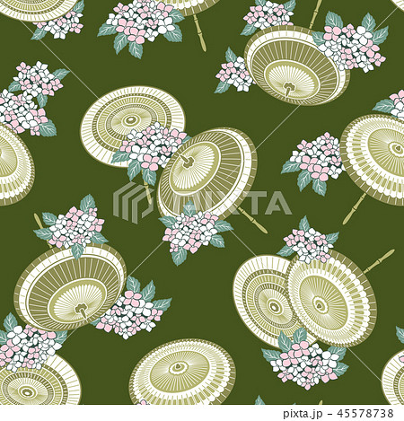 日本の伝統的な傘と紫陽花のパターン のイラスト素材
