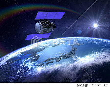 人工衛星 地球 日本 Gps 通信ネットワーク 太陽のイラスト素材