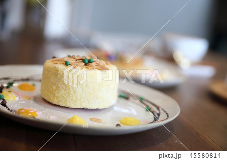 Japanese cheese cake on wood background Japanese cheese cake on wood background 45580814