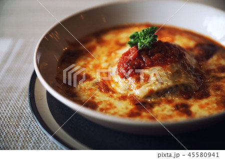 Homemade Beef Meat lasagna on dish in restaurant , Italian food 45580941