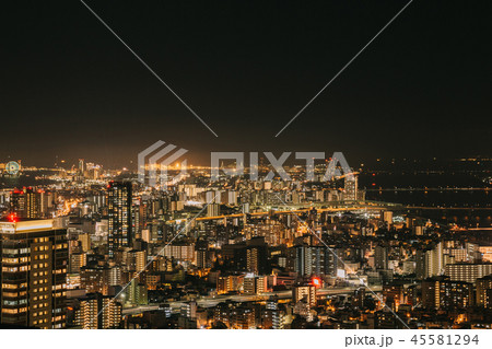 Osaka urban cityscape landscape background at twilight night 45581294