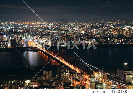Osaka urban cityscape landscape background at twilight night 45581302