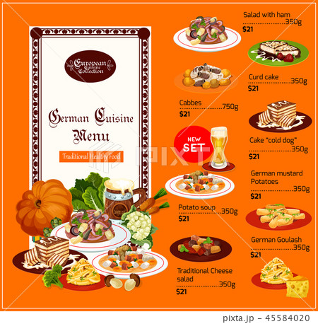 German cuisine menu, vector food and drinks 45584020