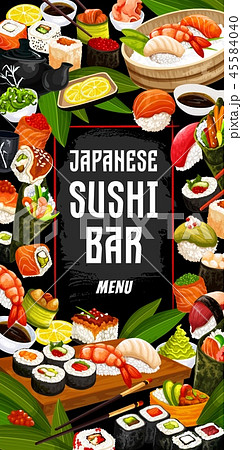Japanese sushi bar and cuisine, vector 45584040
