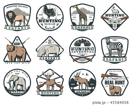 Hunting Sport Or Safari Adventure Icons Vectorのイラスト素材