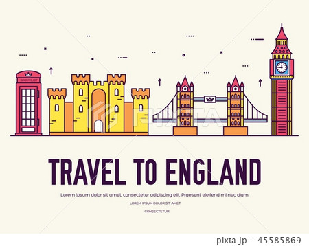 Country England travel vacation of place and feature. Set of architecture, item, nature background 45585869