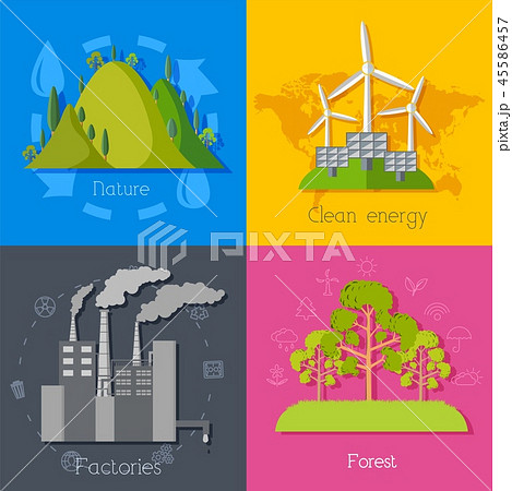 Flat design of ecology, environment, green clean energy and pollution backgrounds. Vector concept Flat design of ecology, environment, green clean energy and pollution backgrounds. Vector concept 45586457
