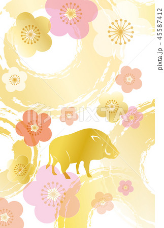年賀状 2019年 亥 猪 梅の花 華やか 賀詞なし 年賀状 2019年 亥 猪 梅の花 華やか 賀詞なし 45587412