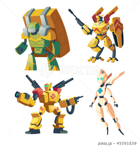 Vector cartoon robots - medic, carrier and soldier 45591839