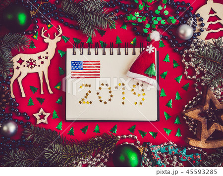 Colorful New Year and Christmas decorations 45593285