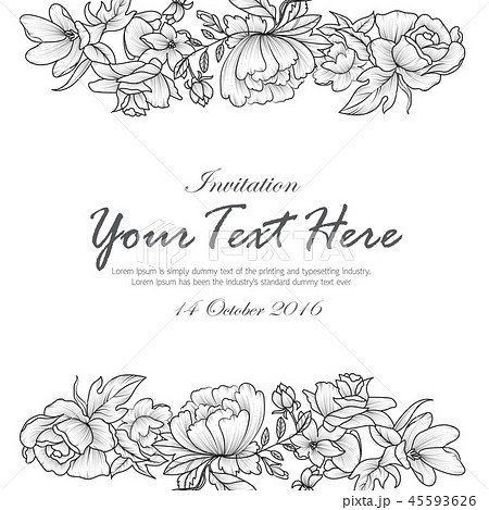 Hand draw flowers black and white invitation card Hand draw flowers black and white invitation card 45593626