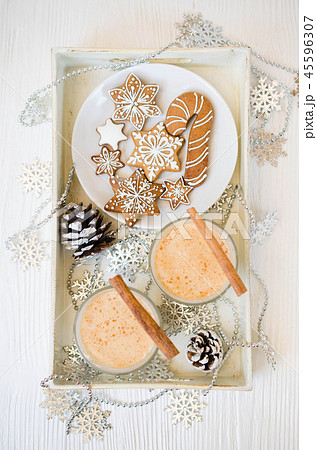 Christmas Milk Cocktail Eggnog with Spice and Gingerbread. 45596307