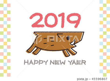 年賀状2019【手書き風イラスト横型】のイラスト素材 [45596807] - PIXTA