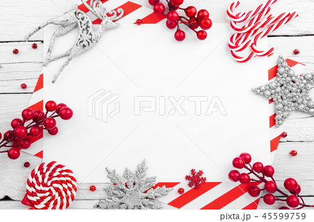 Christmas frame made of decorations. Christmas card Christmas frame made of decorations. Christmas card 45599759
