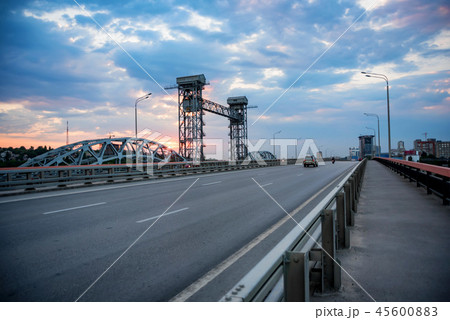 View of modern concrete bridge over river View of modern concrete bridge over river 45600883