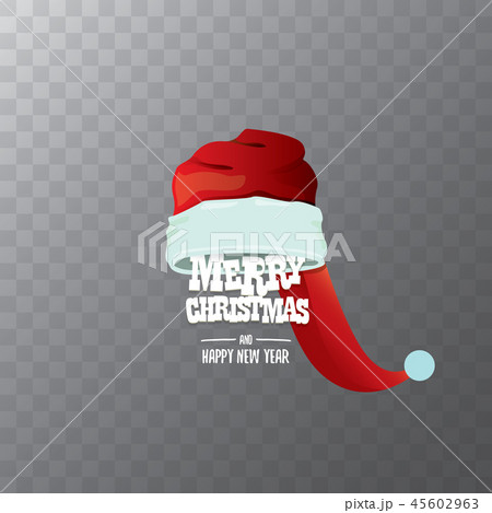 vector red Santa hat label isolated on transparent background with greeting text Merry Christmas 45602963