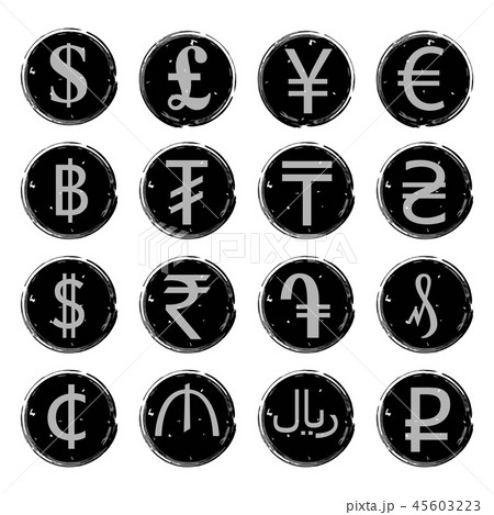 Sixteen black and white currency symbols Sixteen black and white currency symbols 45603223