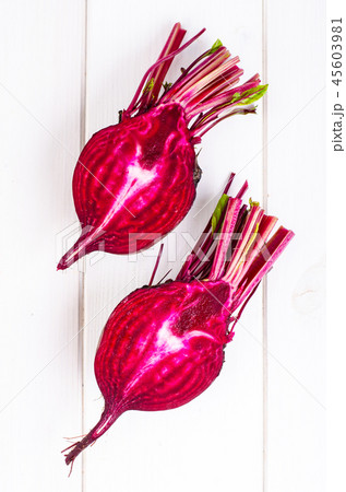 Beet ripe purple with green leaves 45603981