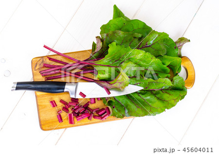 Bunch of green beet leaves 45604011