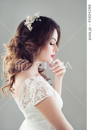 Charming woman fiancee looking down. 45604266
