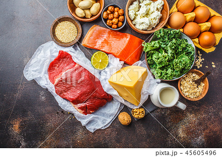 Balanced diet food background. Protein foods 45605496