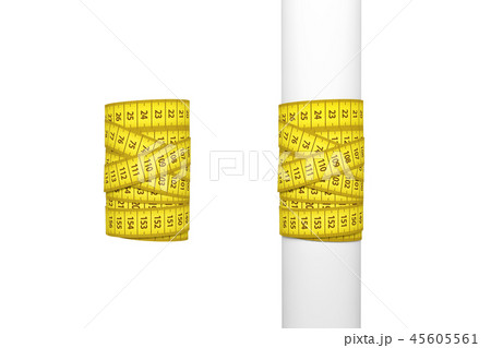3d rendering of two yellow measurement tape rolls, the right one wrapped around a white paper roll 3d rendering of two yellow measurement tape rolls, the right one wrapped around a white paper roll 45605561