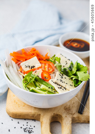 Vegan bun cha salad bowl. Vietnamese rice noodle Vegan bun cha salad bowl. Vietnamese rice noodle 45605669