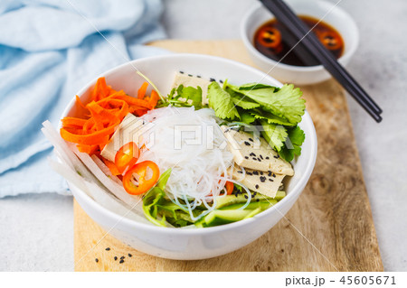 Vegan bun cha salad bowl. Vietnamese rice noodle Vegan bun cha salad bowl. Vietnamese rice noodle 45605671