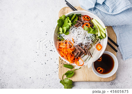 Bun cha salad bowl. Vietnamese rice noodle Bun cha salad bowl. Vietnamese rice noodle 45605675