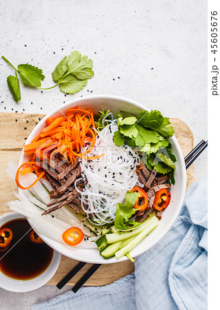 Bun cha salad bowl. Vietnamese rice noodle 45605676