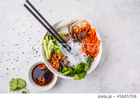 Bun cha salad bowl. Vietnamese rice noodle Bun cha salad bowl. Vietnamese rice noodle 45605709