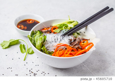 Bun cha salad bowl. Vietnamese rice noodle Bun cha salad bowl. Vietnamese rice noodle 45605710