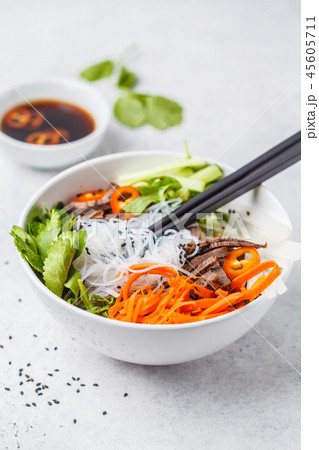 Bun cha salad bowl. Vietnamese rice noodle Bun cha salad bowl. Vietnamese rice noodle 45605711