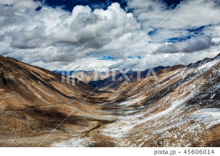 View over valley and Karakorum range from Khardung La pass, Ladak 45606014