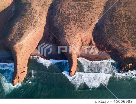 Top view on Legzira beach with arched rocks 45606988