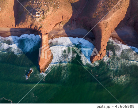 Top view on Legzira beach with arched rocks 45606989