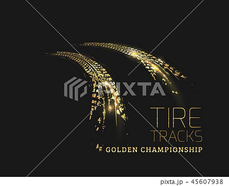 Golden tire tracks on dark background. Vector illustration 45607938