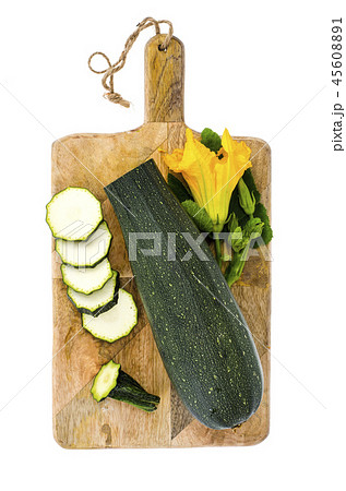 Zucchini on kitchen cutting board, sliced 45608891
