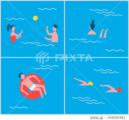 Swimming Pool Activities Set Vector Illustration 45609361