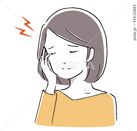 苦痛、頭痛の中年女性　シンプル手描き風 45610883