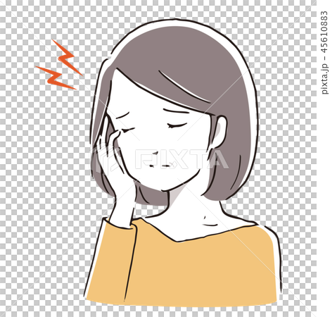 苦痛、頭痛の中年女性　シンプル手描き風 45610883