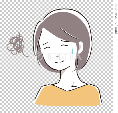 困った笑顔の中年女性　シンプル手描き風 45610888