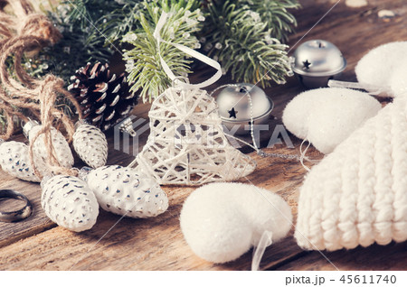 Closeup of toy bell and christmas decor 45611740