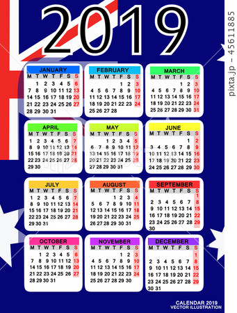 Calendar 2019 with flag of Australia. Vector. Calendar 2019 with flag of Australia. Vector. 45611885
