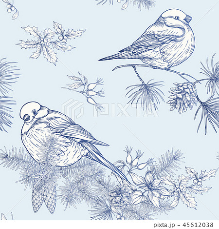 Seamless pattern, background with bullfinch Seamless pattern, background with bullfinch 45612038