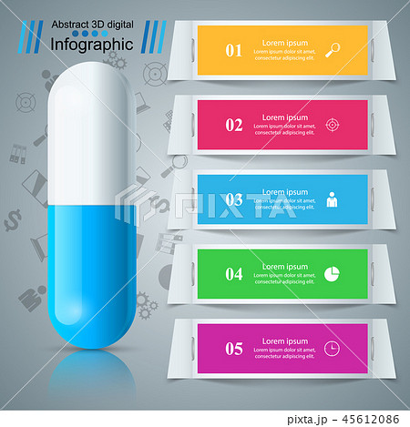 Tablet, pill, pharmacology infographic. 45612086