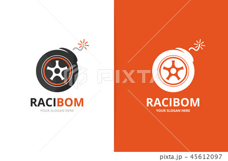 Vector wheel and bomb logo combination. Tire and detonate symbol or icon. Unique tyre and weapon 45612097