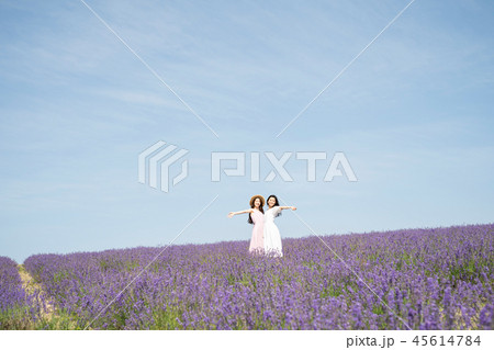花畑と女性　ポートレート 45614784